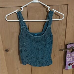 Embroidered Blue Women's Tank Top